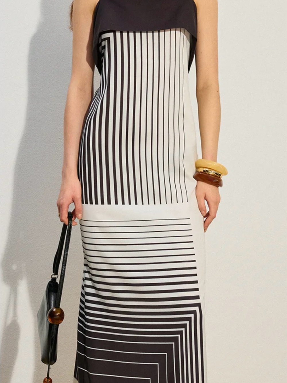 Commense Striped Maxi Dress with Side Slit - Large